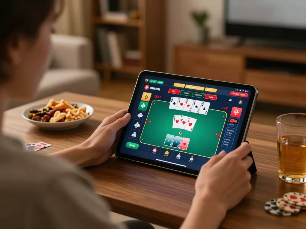 Person engaged in online gaming at home, exploring hi88 poker features