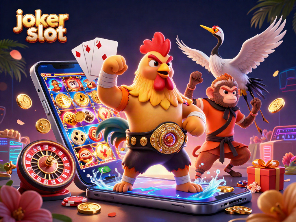 Rasakan keseruan joker slot dengan ilustrasi 3D kartun yang dinamis dan penuh aksesoris permainan.