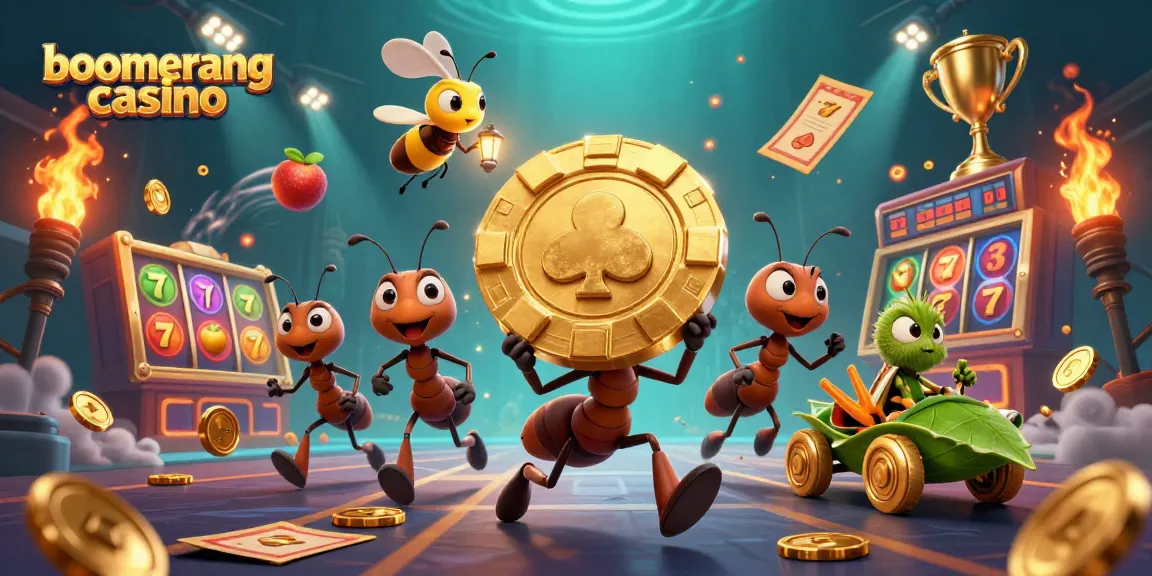 Uživajte v igrah Boomerang Casino s slot reži in zlatimi kovanci ter zabavnimi karakterji.
