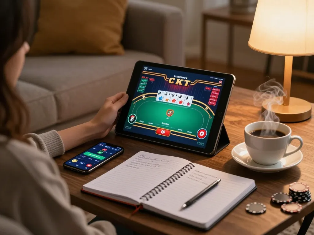 Person engaged in online casino gaming on a tablet, showcasing the Official site for strategic betting.