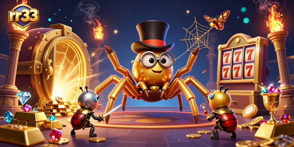 Experience thrilling gameplay at rr33, where a golden tarantula weaves excitement through a vibrant casino web.