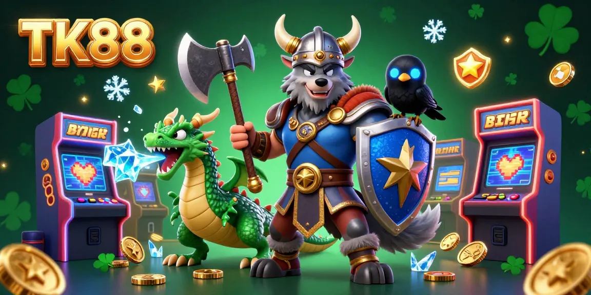 Engage with TK88’s thrilling environment as a Viking wolf warrior, fierce dragon, and raven explore rich 3D casino elements.