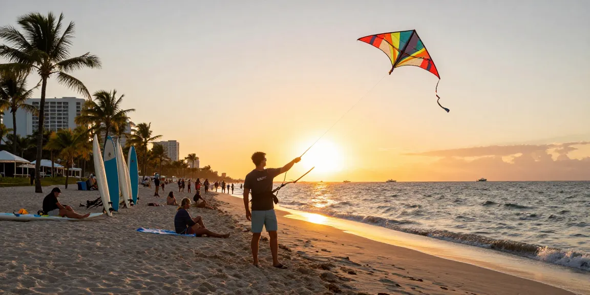 Pengunjung menikmati sore yang cerah di pantai Miami dengan pemandangan indah di https://miami4d.com/.