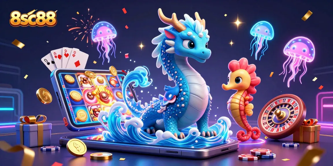 Join the thrilling adventure of 8sc88 with vibrant casino games and ocean creatures in a captivating scene.