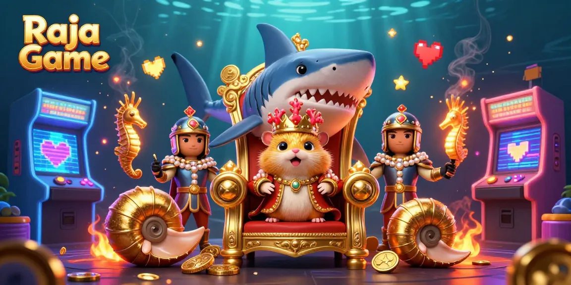 Engage with Raja Game through a vibrant 3D illustration featuring a tiny golden hamster king and casino elements.
