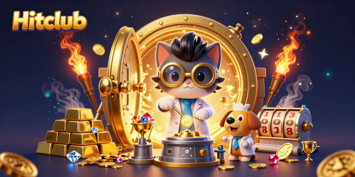 Spin and win with Hitclub in an exciting 3D casino scene filled with gold and treasures.