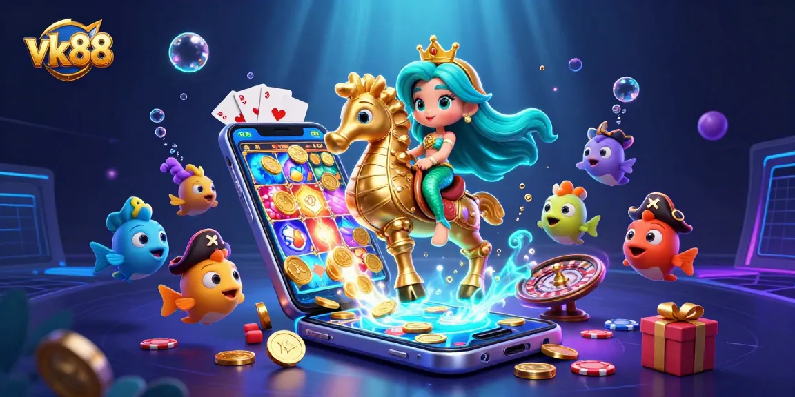 Engage with vk88 slot games in an animated underwater scene showcasing intense casino action