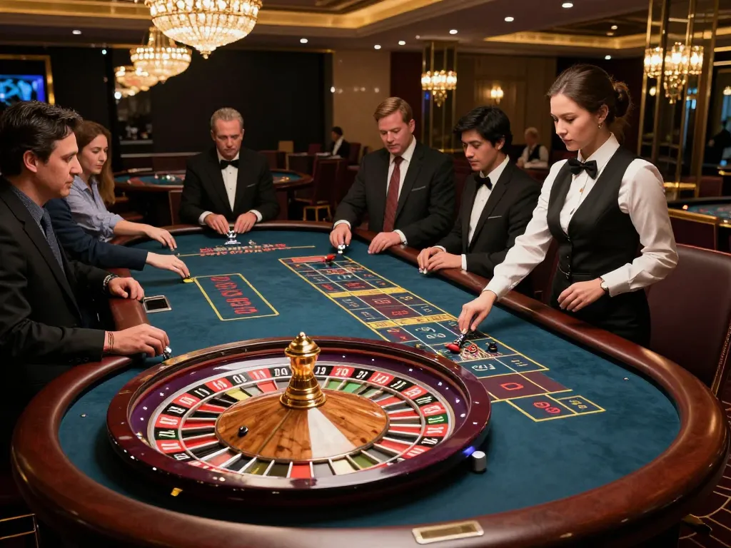 kkwin players engaged in an exciting roulette game at a vibrant casino table