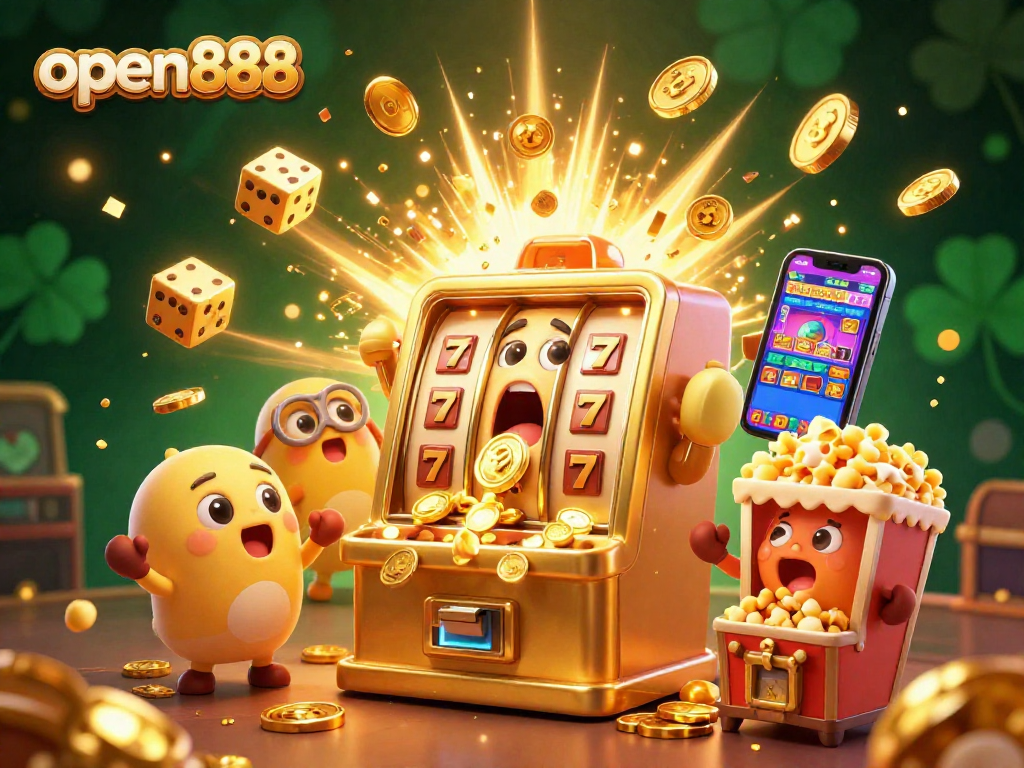 Experience the thrilling action of open888 while winning massive jackpots with golden slot machines and a vibrant casino scene.