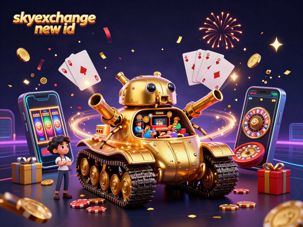 Experience the excitement of the casino with a skyexchange new id in a colorful, animated scene of gaming elements.