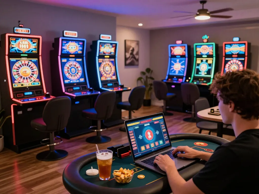 Player engaged in online gambling experience on a top situs gacor platform, showcasing strategic gameplay with multiple screens