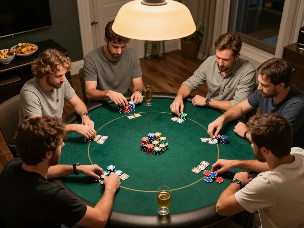 Players engaged in a Texas Hold'em game at home showcasing the excitement of sc88 poker night