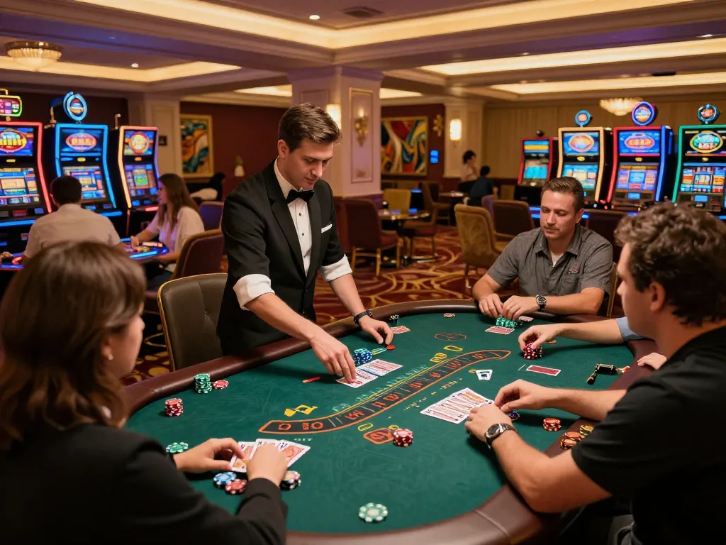 Experience the strategic gameplay at SC88's live Blackjack table, with players engaged and a professional dealer in a luxurious casino atmosphere.