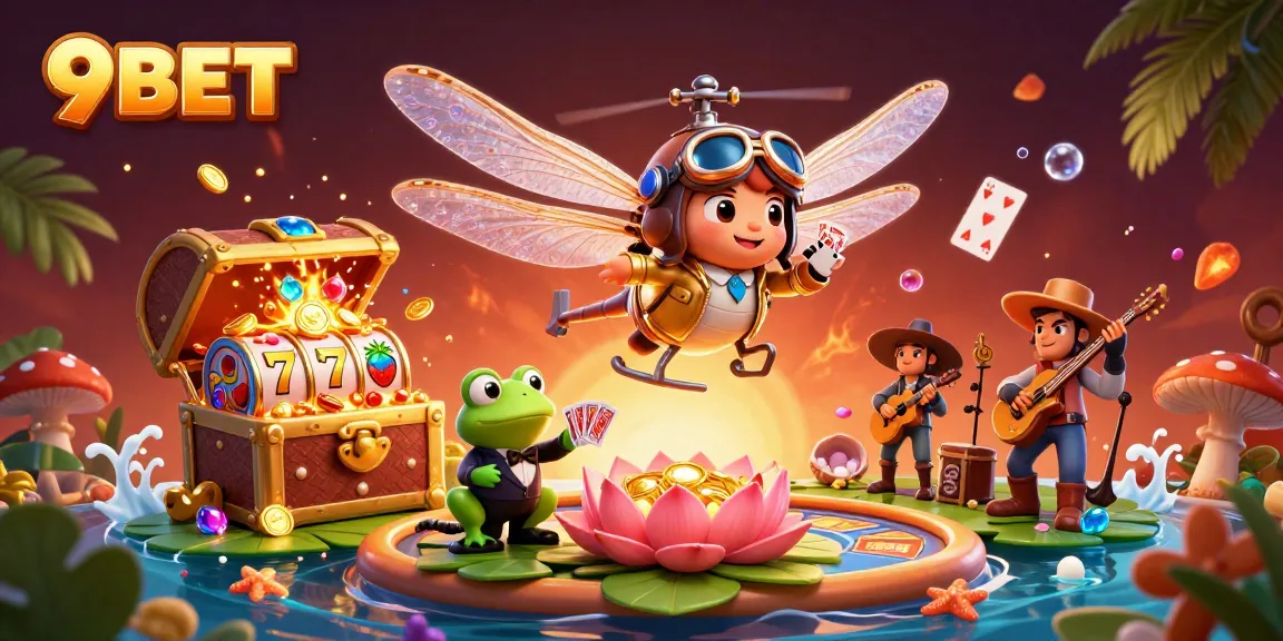 Experience thrilling gambling at 9BET with vibrant characters and luxurious casino elements.