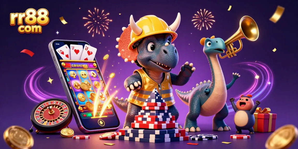 Win big at rr88 com with this vibrant casino-themed illustration filled with exciting gaming elements!