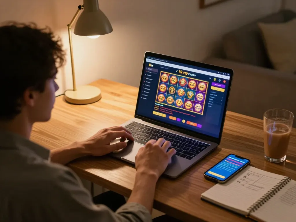 Player engaging with the rik vip online casino on laptop, showcasing an immersive gaming experience.