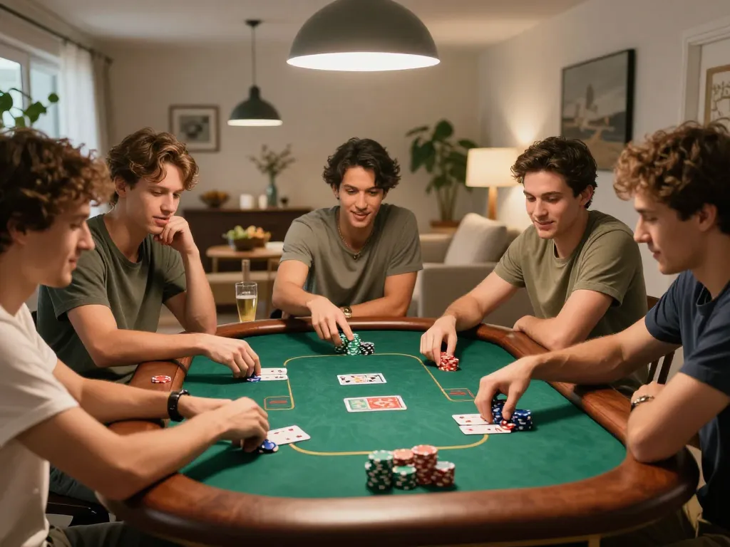 Friends enjoying a poker night at home with cm88 strategies in play, showcasing strategy and excitement.