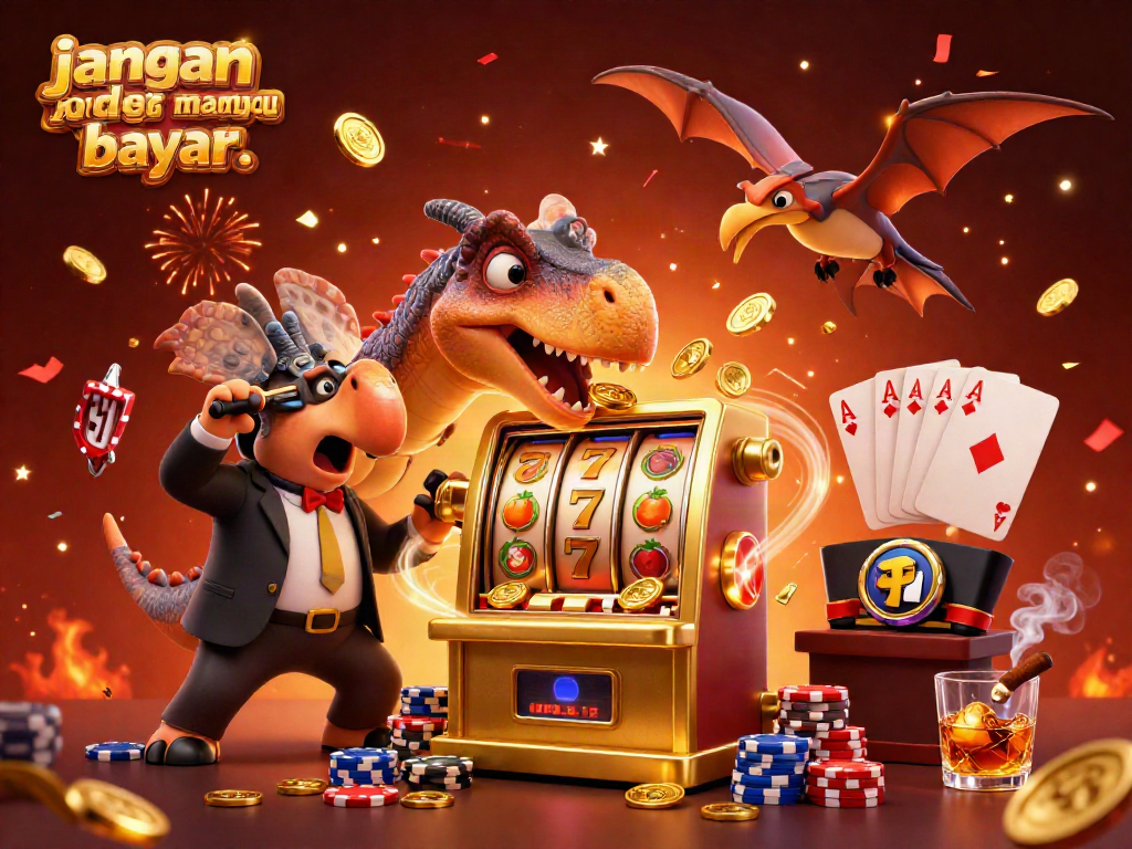 Experience thrilling moments with "jangan order kalo ga mampu bayar.." as a pachycephalosaurus wins jackpots at a casino.