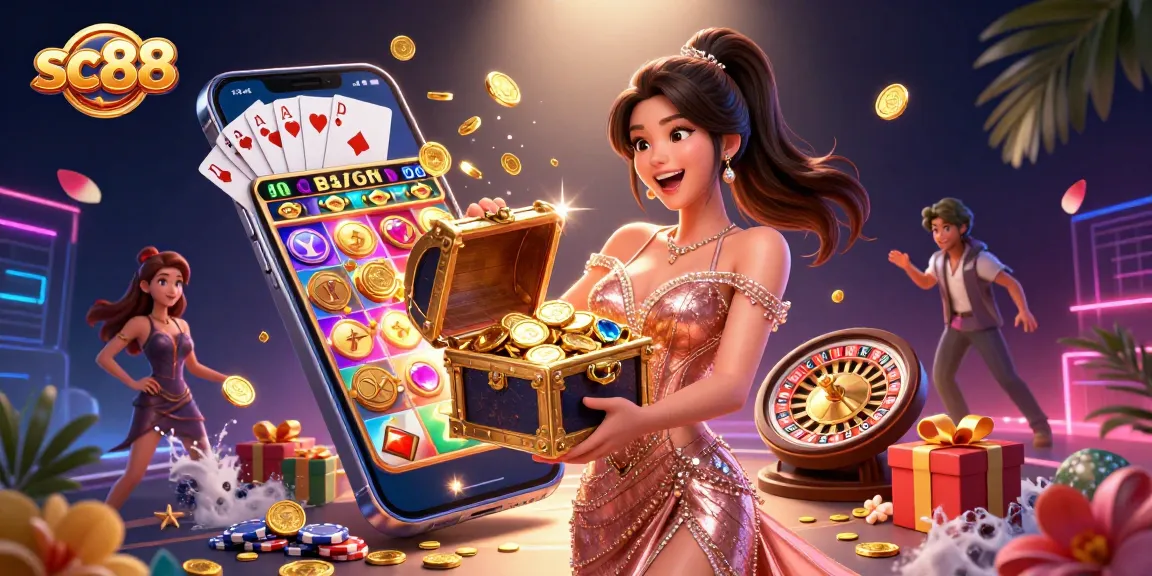 Win big at sc88 with a stunning virtual casino, showcasing treasures and exciting gaming elements.
