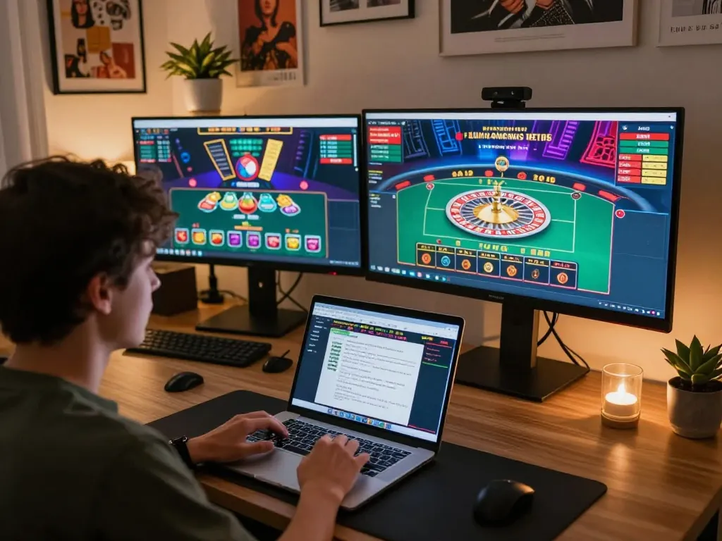Engaged user plays roulette on SC88 online casino, showcasing immersive gaming setup and strategy notes