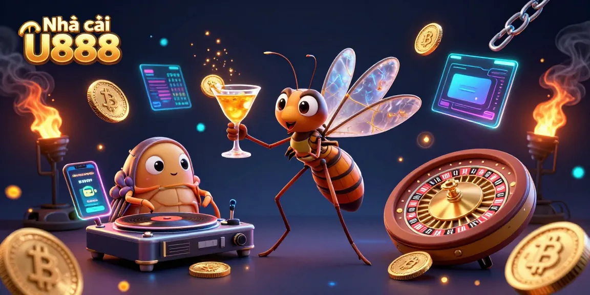 Experience the excitement of Nhà cái U888 with a vibrant 3D scene featuring casino-themed characters and stunning elements.