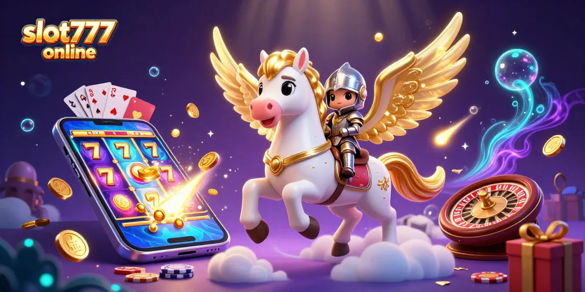Experience the thrill of slot777 online with a stunning 3D illustration of a mystical horse and knight.