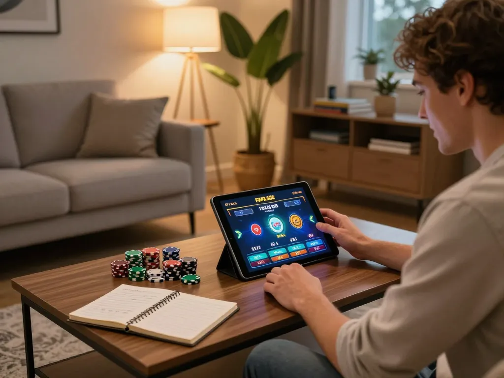 Engaging with FAFA 828 online gaming interface in a cozy living room setting.