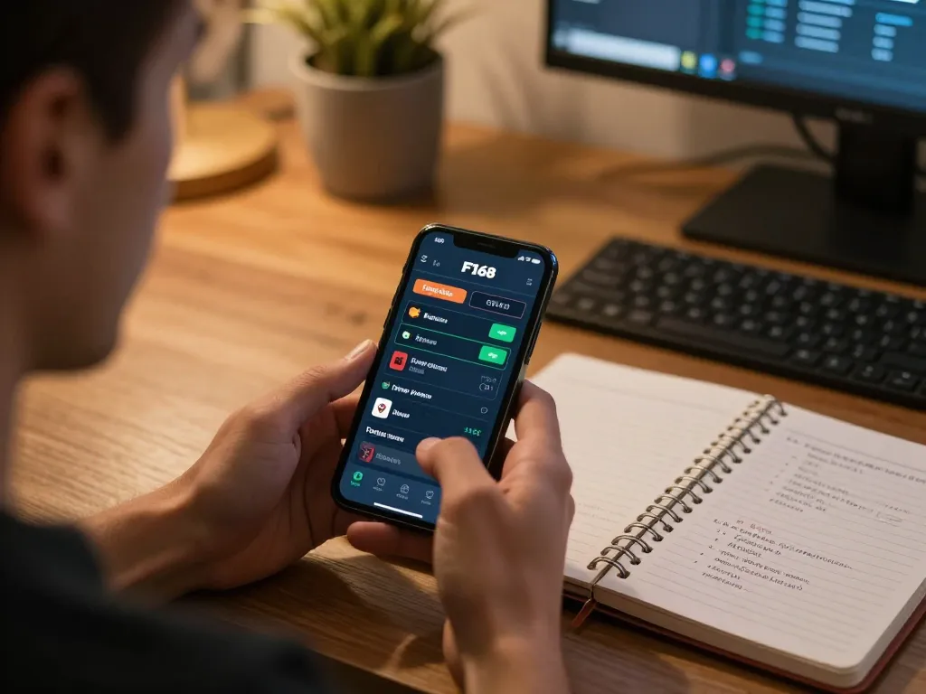 Player engaging with F168 mobile betting app while analyzing sports odds in a cozy setting