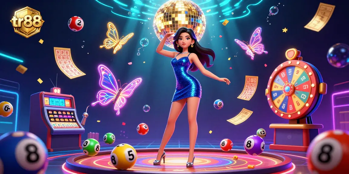 Engage in thrilling gameplay at TR88 with vibrant casino elements and a glamorous character.