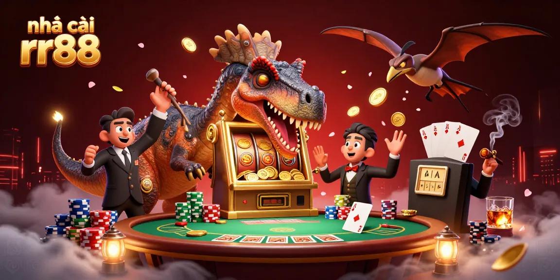 Big win at nhà cái rr88 where a dinosaur hits the jackpot while casino manager panics.