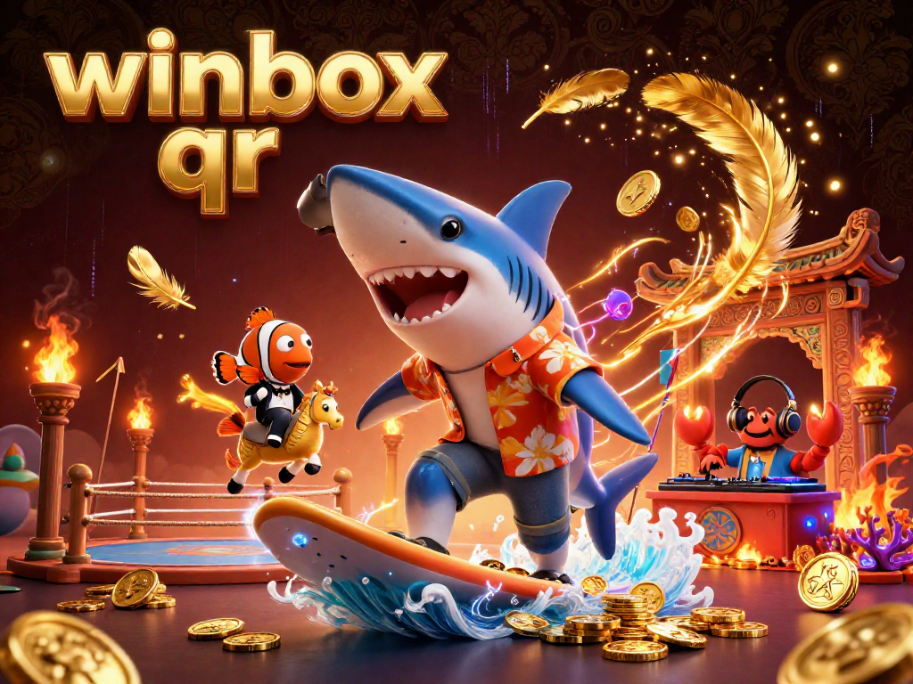 Experience winbox qr excitement as a shark surfs gold coins in this vibrant casino scene.