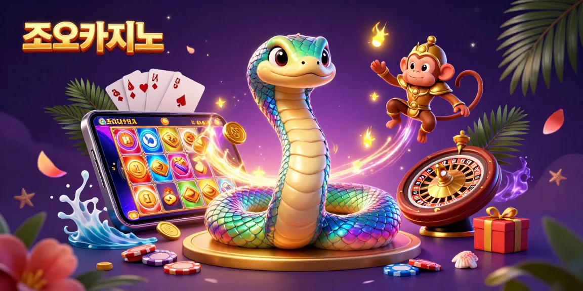 Engage with 조이카지노 through a vibrant 3D illustration showcasing dynamic casino action and enchanting characters.