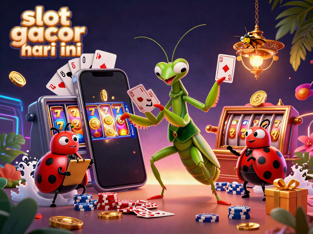 Menangkan slot gacor hari ini dengan ilustrasi kasino 3D yang penuh warna dan energik.