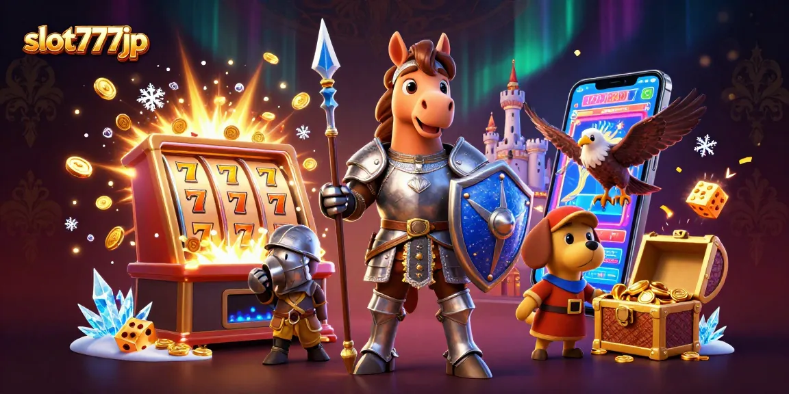 Experience thrilling gameplay at slot777jp with a medieval knight and a treasure-filled celebration.