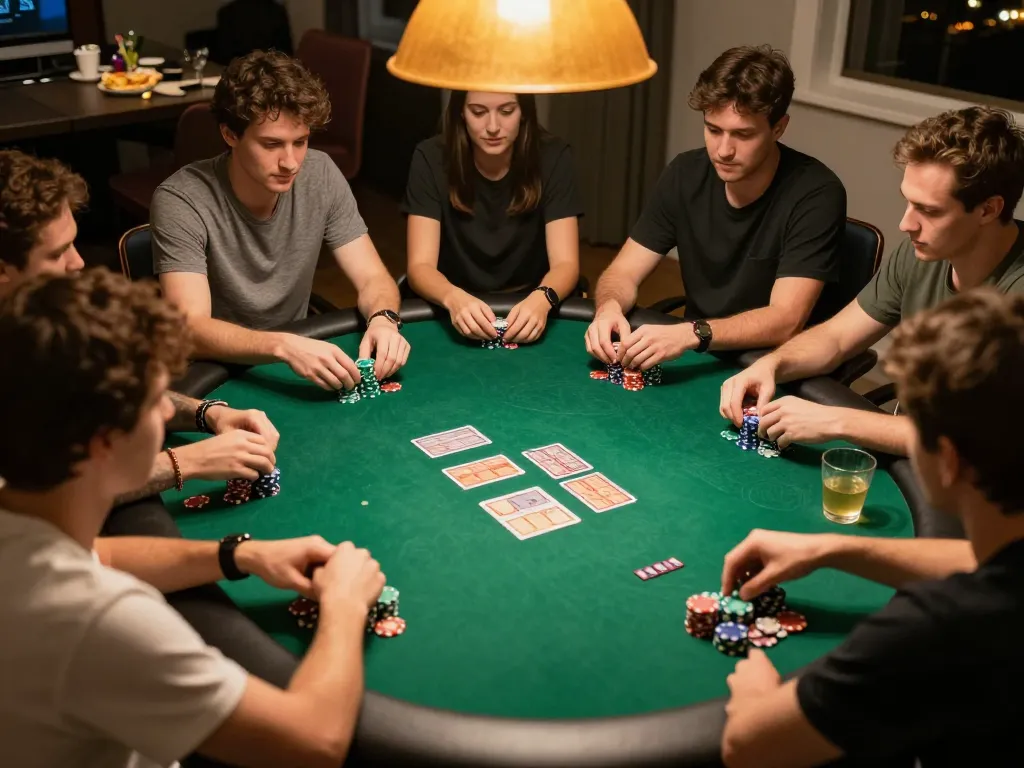 Engaging poker night with friends, showcasing excitement and strategy in a community setting, ทางเข้า m109 involved.
