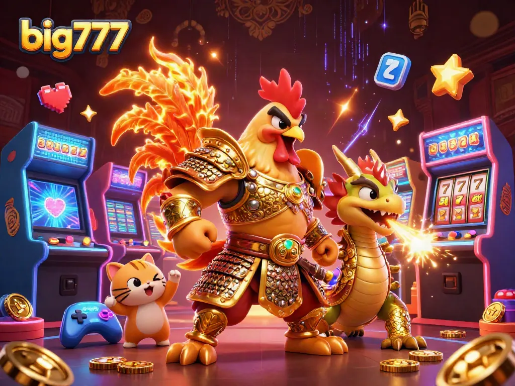 big777's exciting casino world illustrated with magical characters and vibrant gaming elements