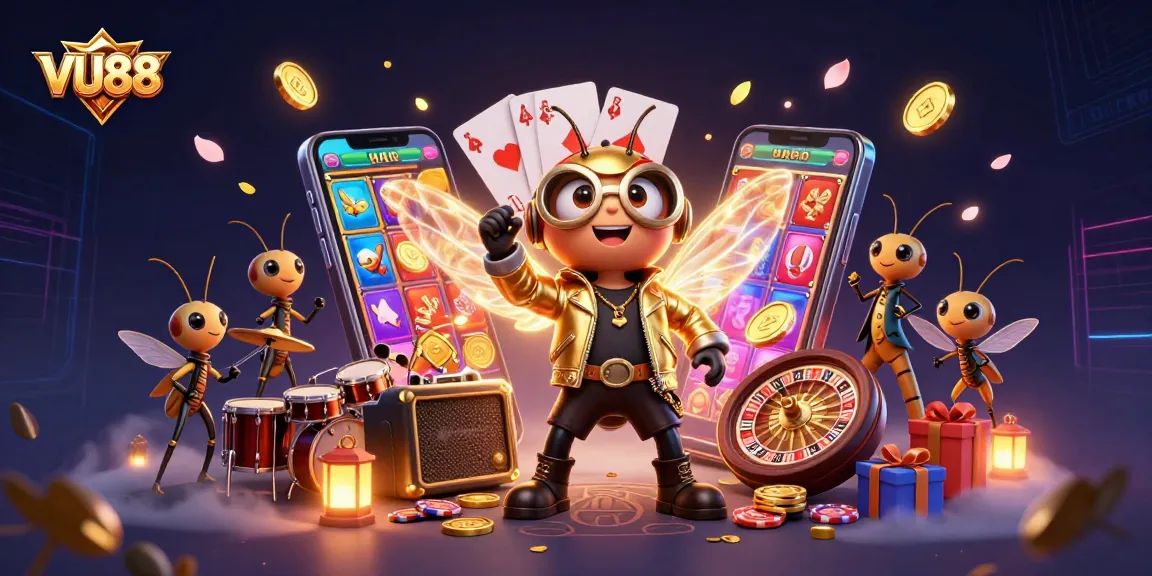 Experience thrilling gameplay with VU88 in an explosive casino environment featuring unique characters.