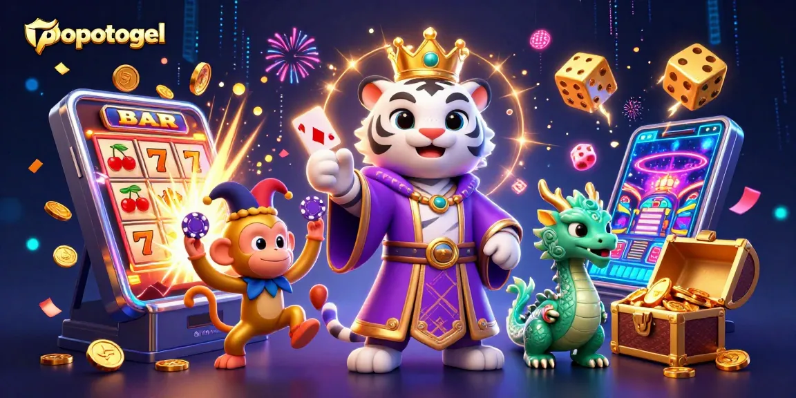 Experience popotogel action with vibrant characters and casino elements in this dynamic illustration.