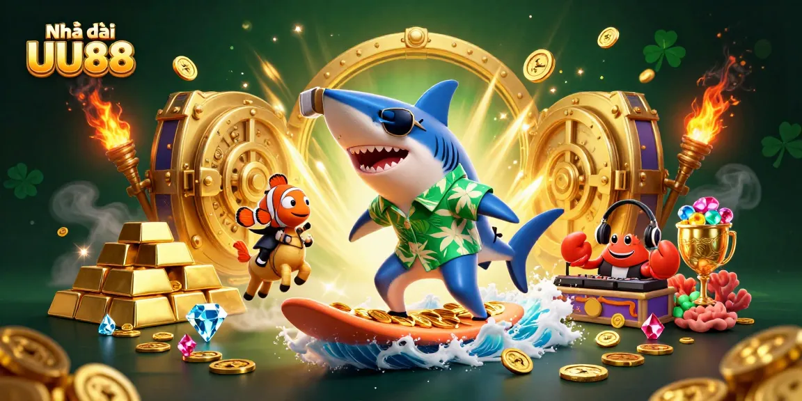 Engage with the vibrant world of Nhà cái UU88 in this lively casino illustration showcasing exciting games and fun.