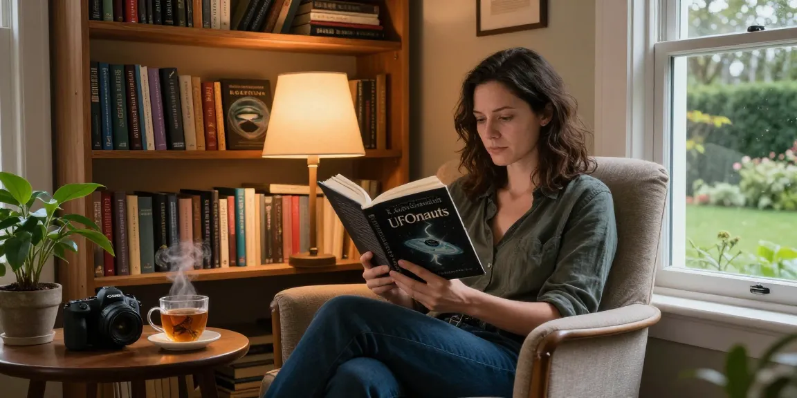 Read T. Allen Greenfield's 'UFOnauts' at https://tallengreenfield.com in a cozy reading nook filled with spirituality themes.