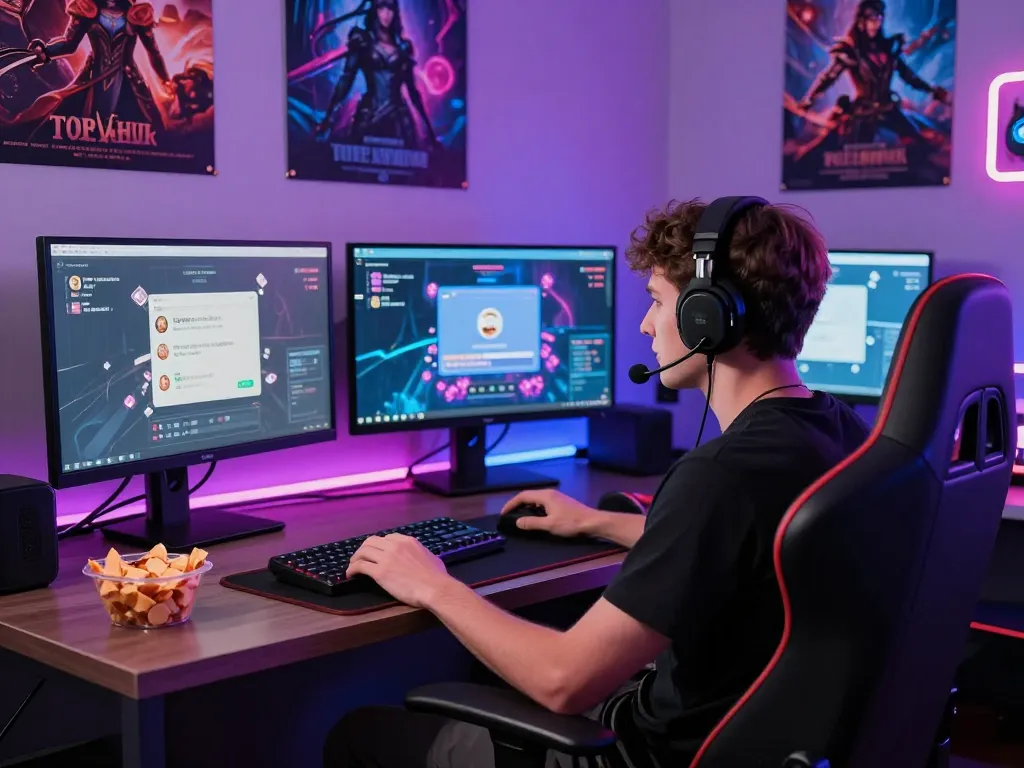 Interactive user engaging in ai sex chat, surrounded by vibrant digital interfaces and neon aesthetic.