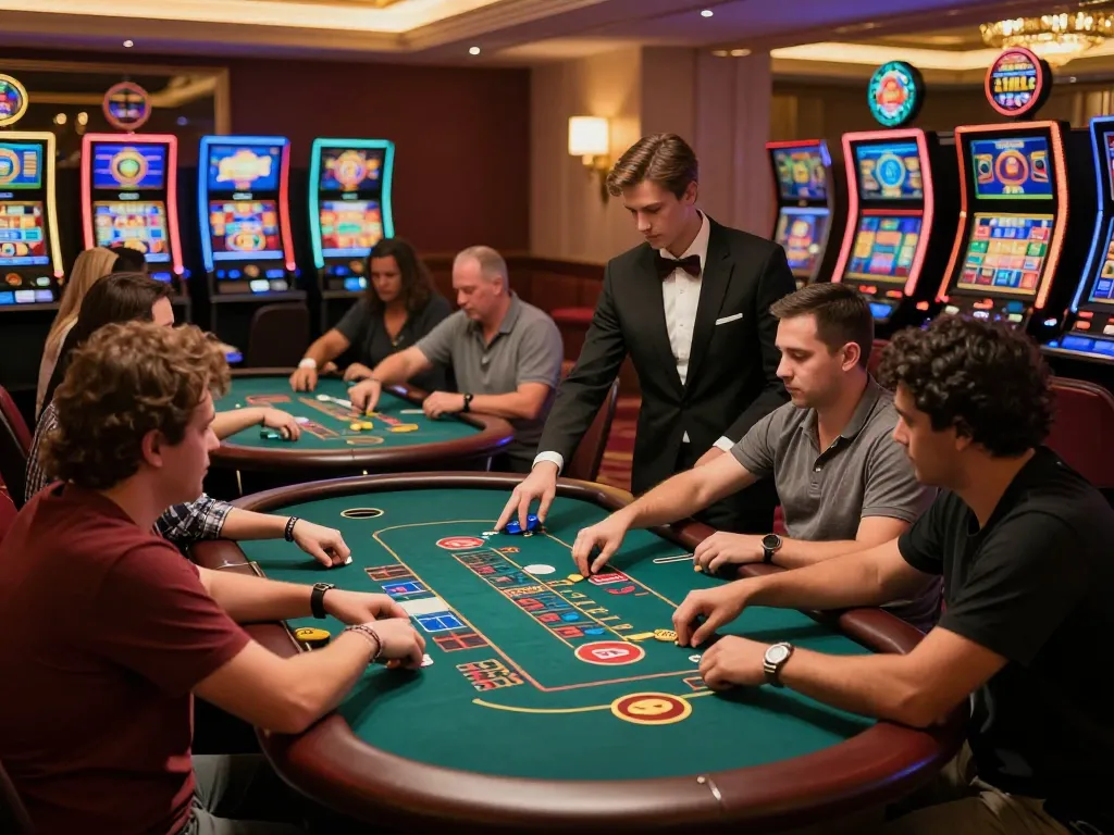 Excited players enjoying the thrilling atmosphere of go8 casino floor gaming with diverse games in action.