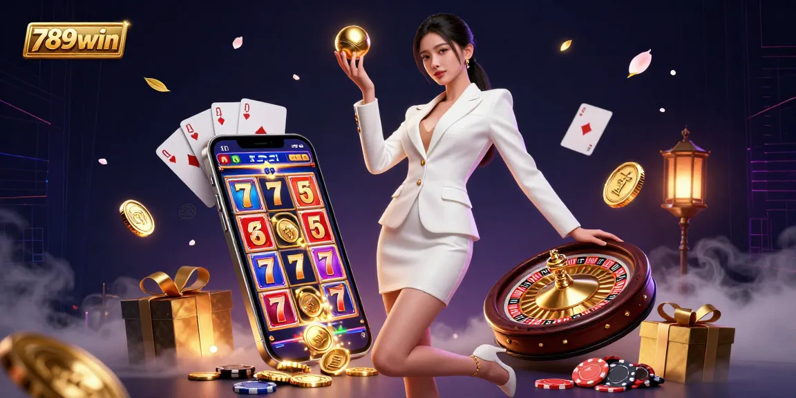 Spin and win with 789win's immersive casino scene, featuring dynamic slot games and luxurious visuals.