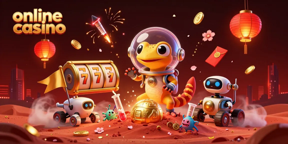 Bet on an exciting online casino adventure with a Martian gecko and casino elements.