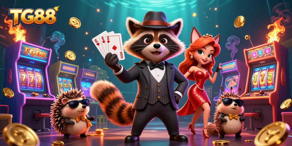 Spin the reels with TG88's royal flush hand in a dynamic casino scene.
