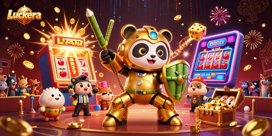 Experience thrilling gameplay at Luckera casino with our golden panda mech, jackpot wins, and vibrant casino elements