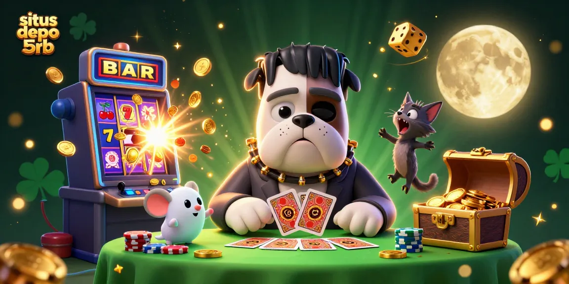 Win big at situs depo 5rb with a lively casino illustration featuring dynamic characters and exciting game elements.