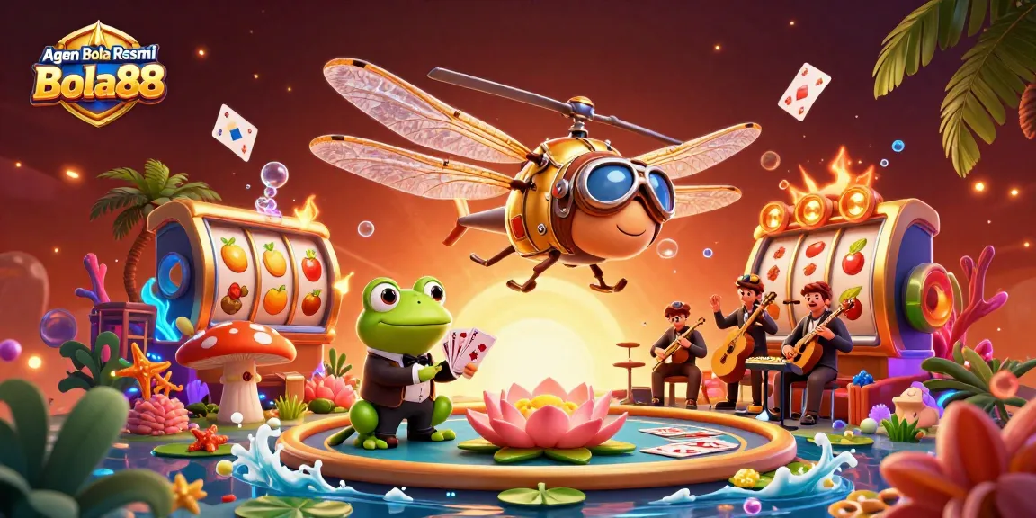 Agen Bola Resmi Bola88 offers dynamic gameplay with engaging characters in a vibrant casino scene.