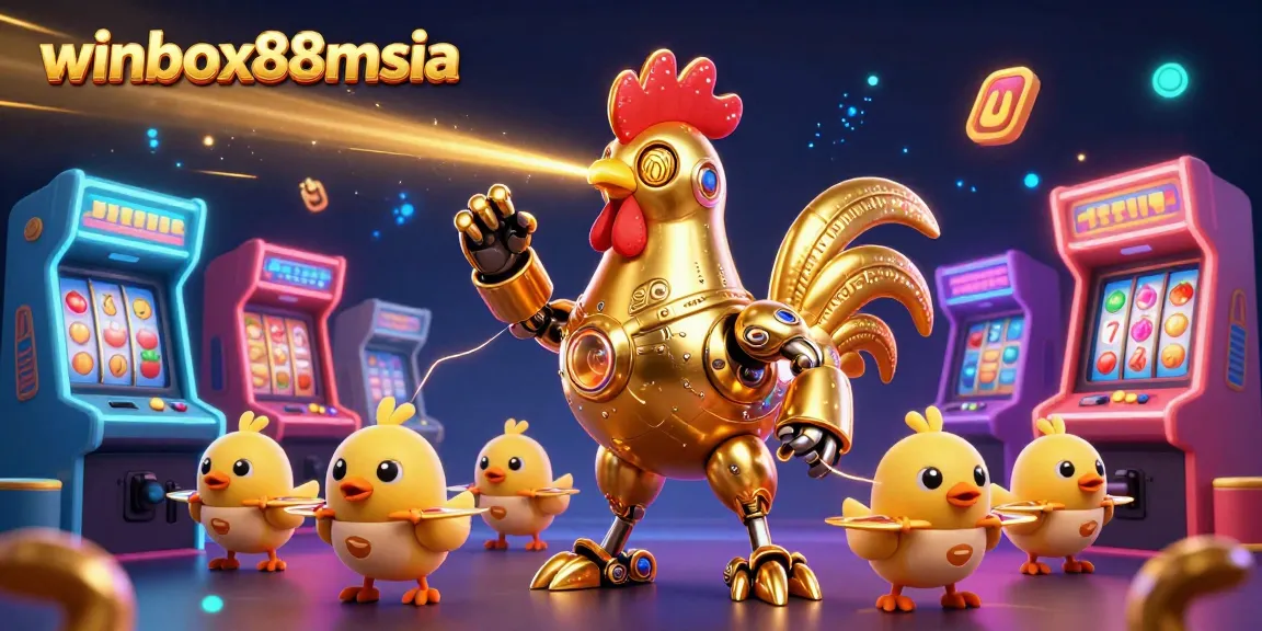 Engage in thrilling gaming action with winbox88msia's colorful 3D casino adventure featuring iconic game elements.