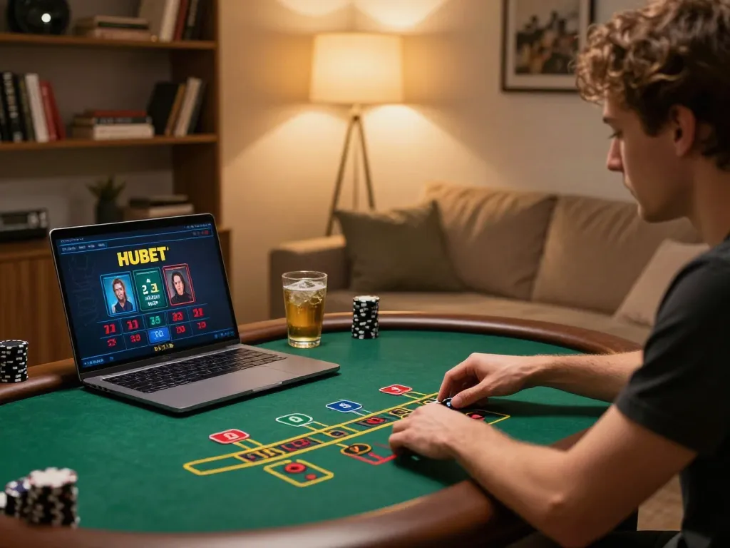 Engaging in live dealer blackjack on Hubet, capturing the excitement of online gaming.